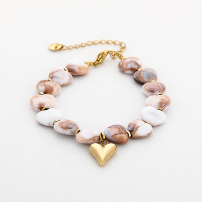 Armband met stenen hartjes van roestvrij staal voor dames - Beige